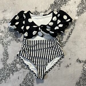 Tabitha Brown X Target One Piece 18W Striped Dot print puff sleeve tie-front